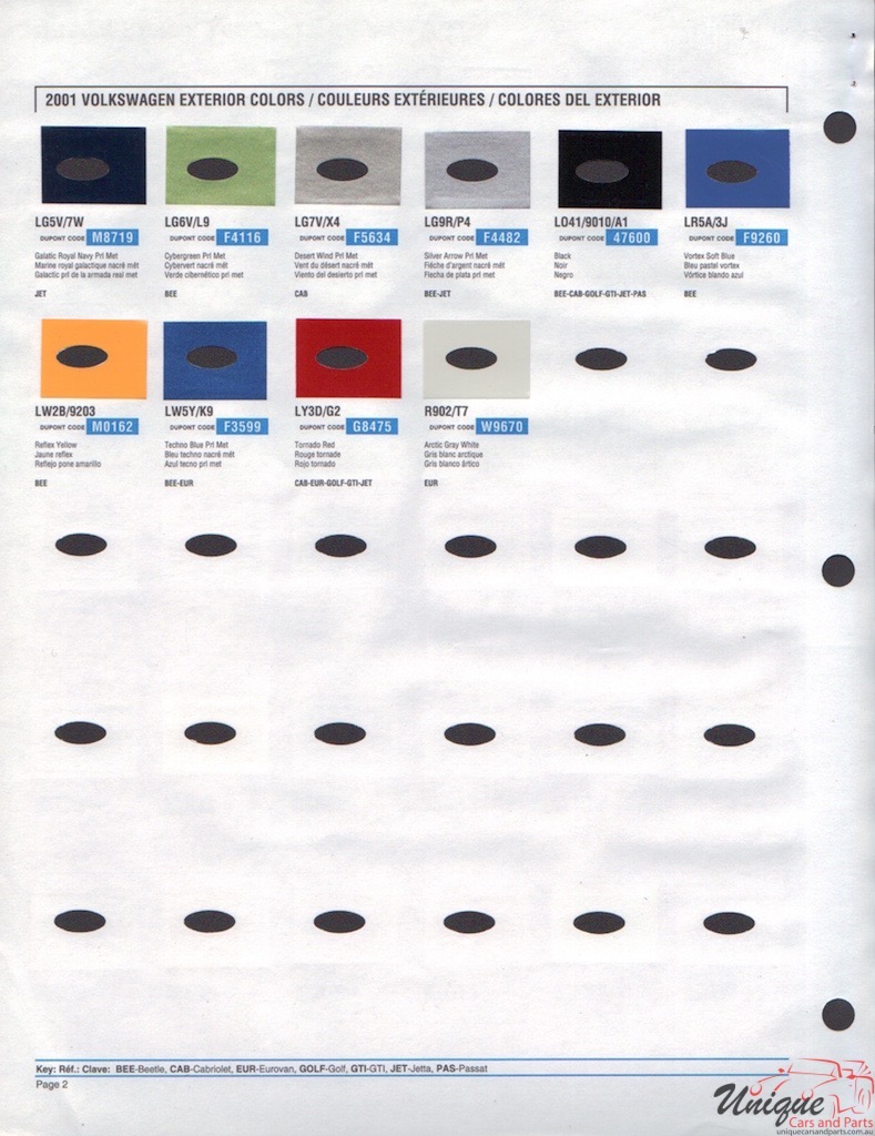 2001 Volkswagen Paint Charts DuPont 2